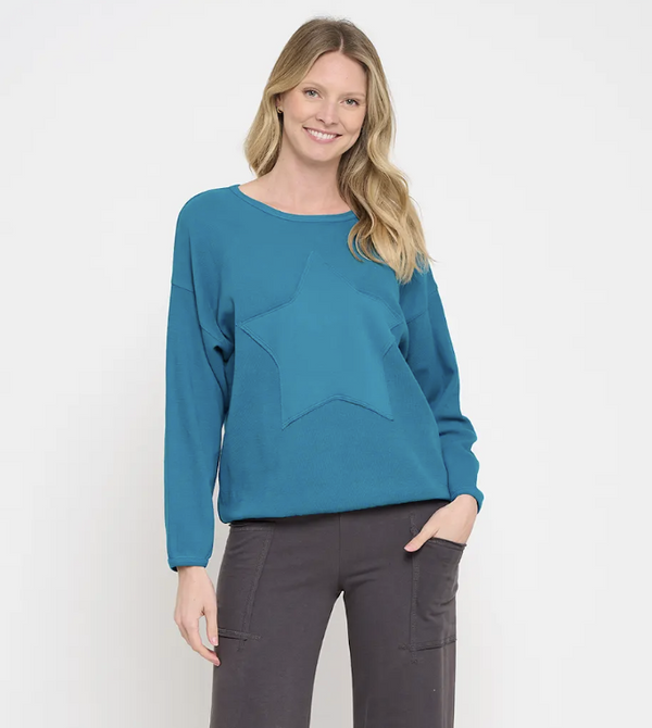 Teal Star Patch Top