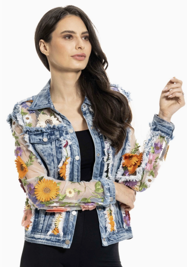 Denim Floral Embroidered Jacket