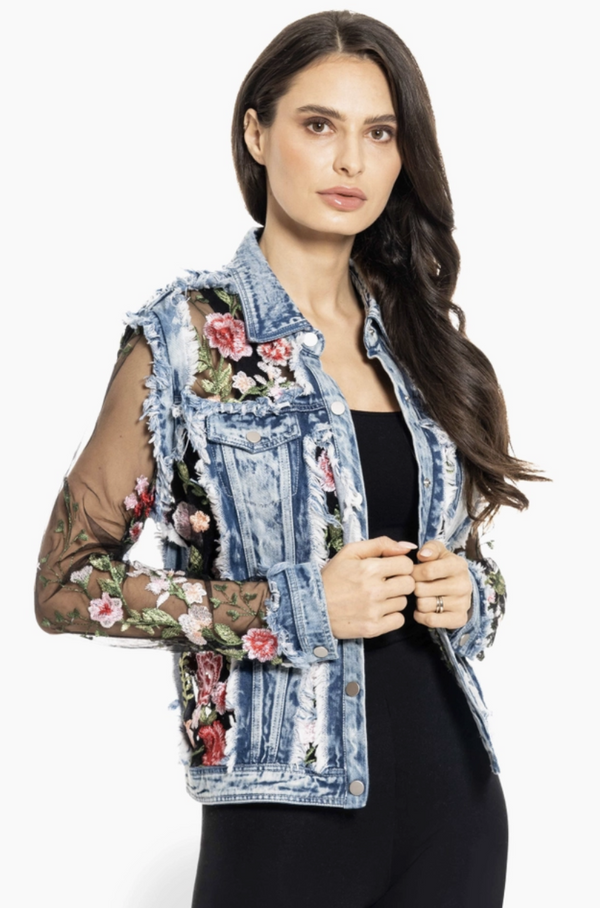 Denim Foral Black Mesh Jacket