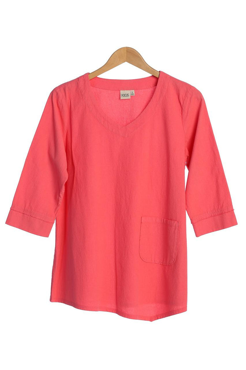 Pink V-Neck 3/4 Sleeve Top
