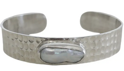 Pearl Hammered Sterling Cuff Bracelet