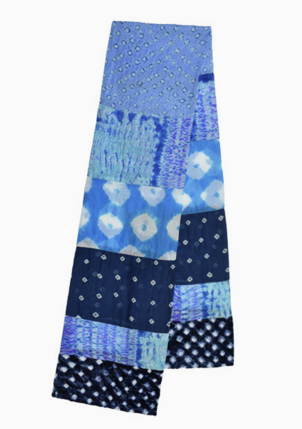 Navy Patchwork Silk Scarf