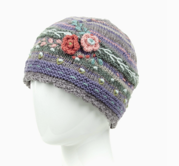 Grey Floral Beanie