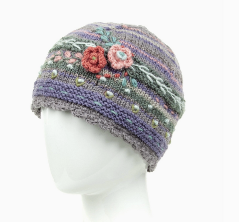 Grey Floral Beanie
