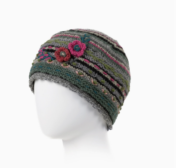 Heather Grey Floral Beanie
