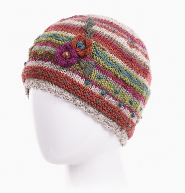 Rose Natural Floral Beanie