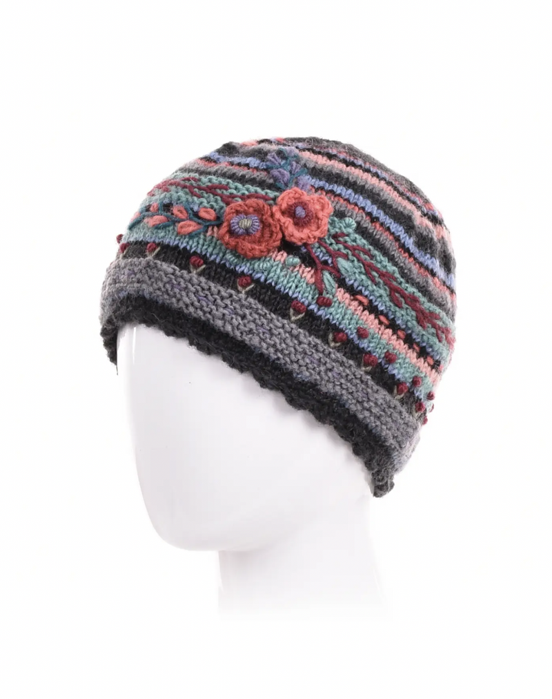 Charcoal Floral Beanie