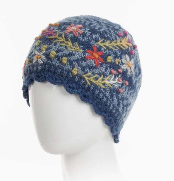 Sadie Blue Floral Embroidered Hat