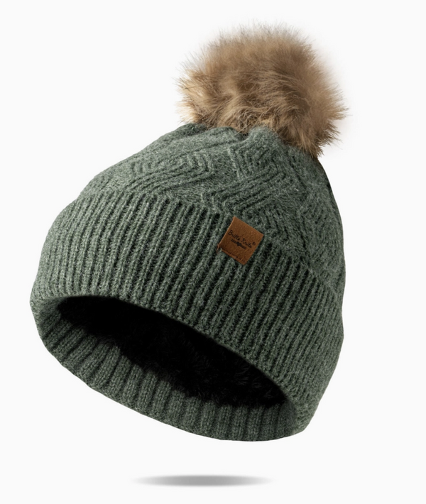 Green Diamond Knit Pom Hat