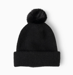 Black Soft Knit Pom Hat