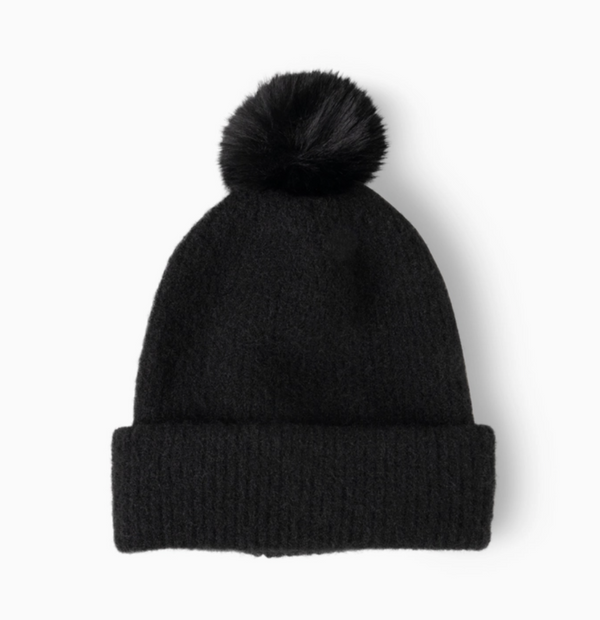 Black Soft Knit Pom Hat
