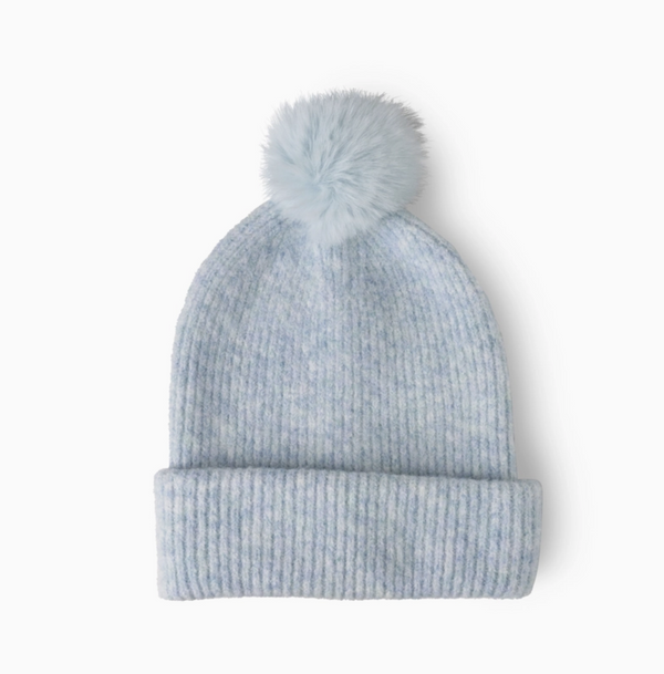 Blue Soft Knit Pom Hat