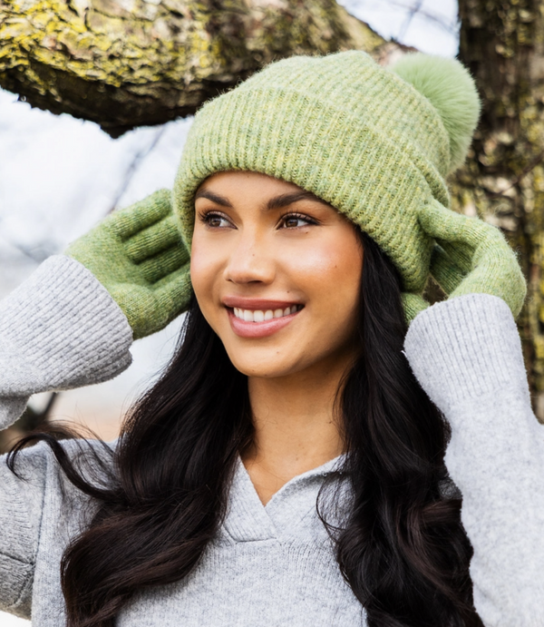 Green Soft Knit Pom Hat