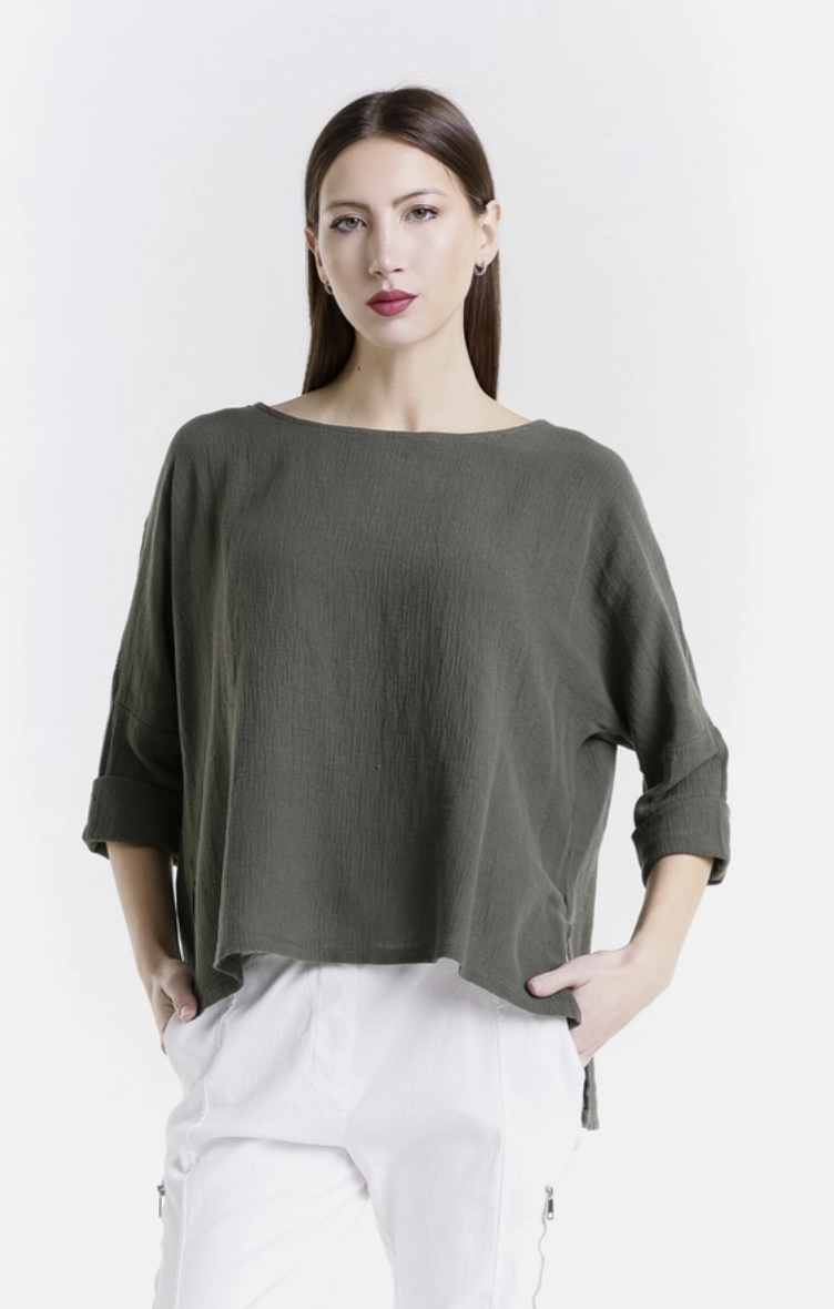 Army Green Long Sleeve Raglan Top