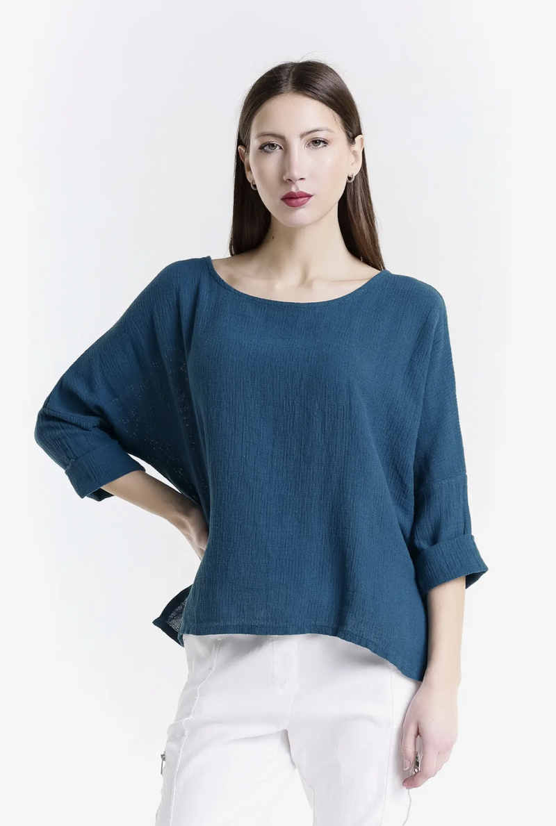 Teal Cottom Linen Top