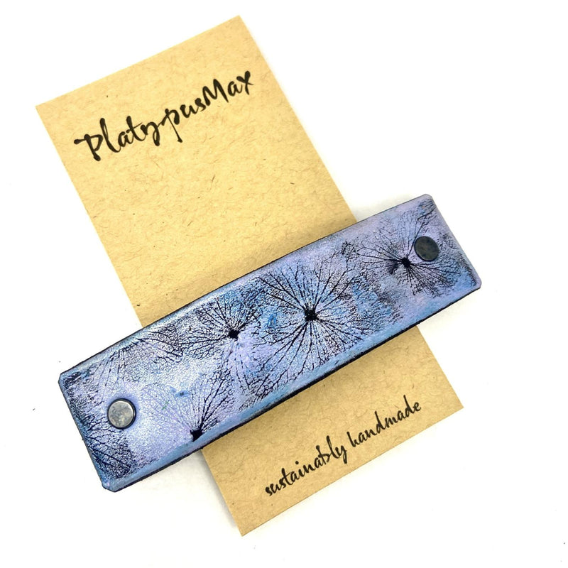 Blue Hydrangea Leather Barrette