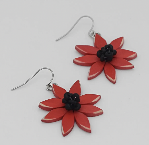 Red Amaya Flower Earrings