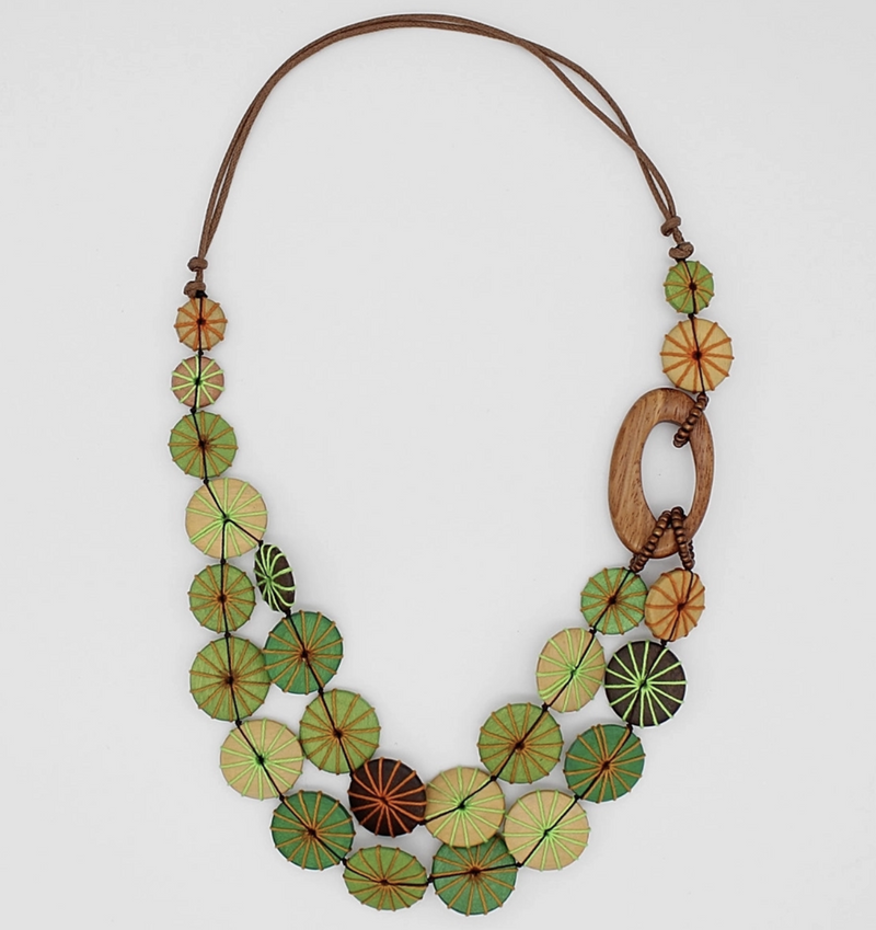 Green Bold Beaded Wooden Necklace
