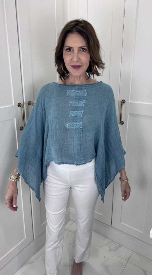 Lake Linen Patch 3/4 Sleeve Top