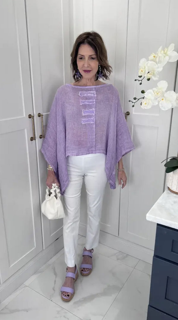 Lilac Linen Patch 3/4 Sleeve Top