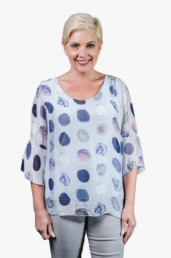 Martine Circle Flutter Cuff Silk Blouse