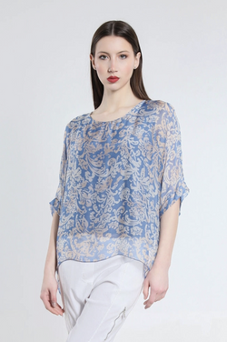 Blue 3/4 Sleeve Slim Kaftan Top