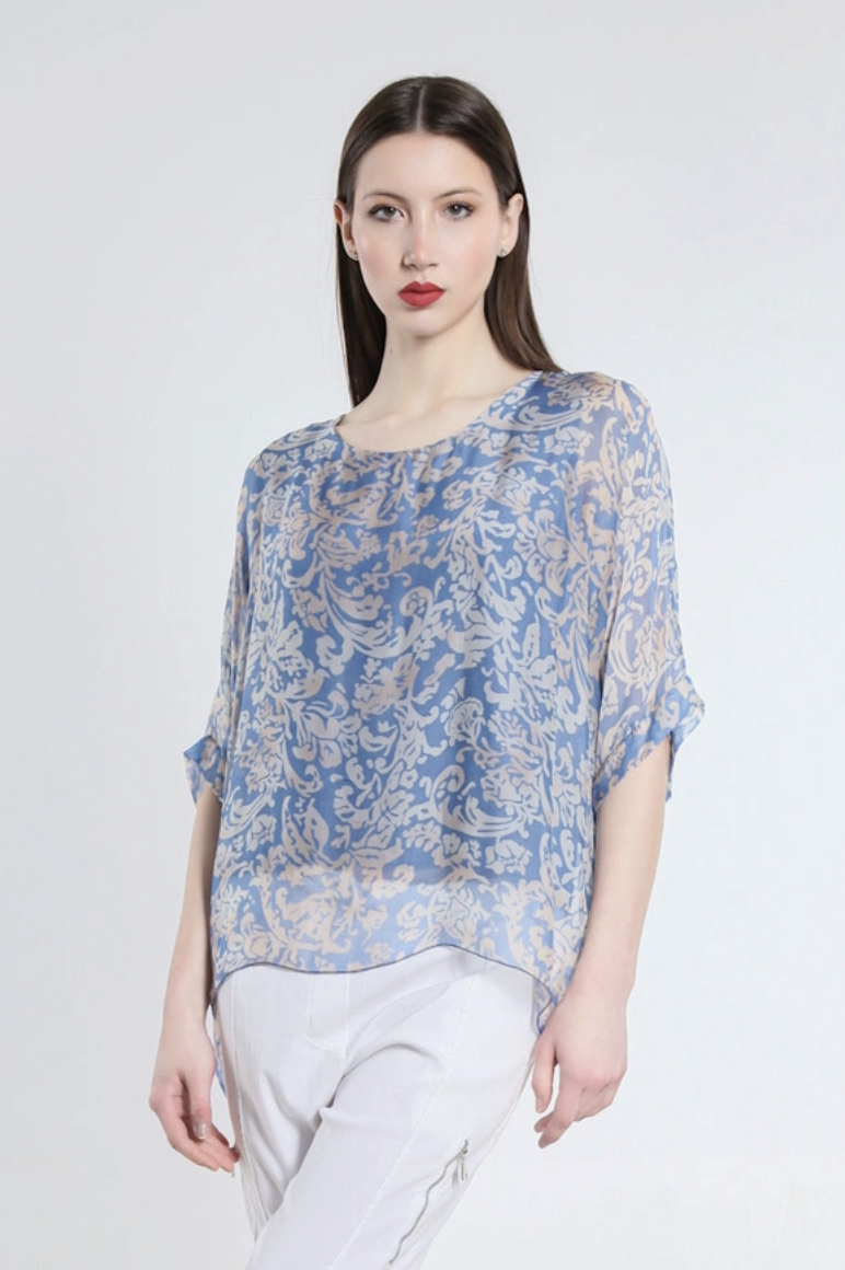 Blue 3/4 Sleeve Slim Kaftan Top