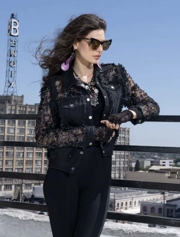 Black Denim Embroidered Jacket