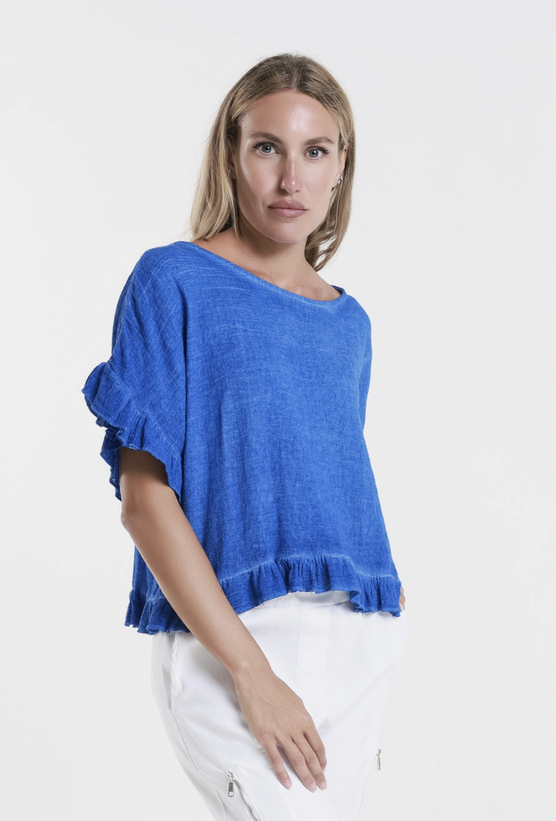 Royal Linen/Cotton Ruffle Top