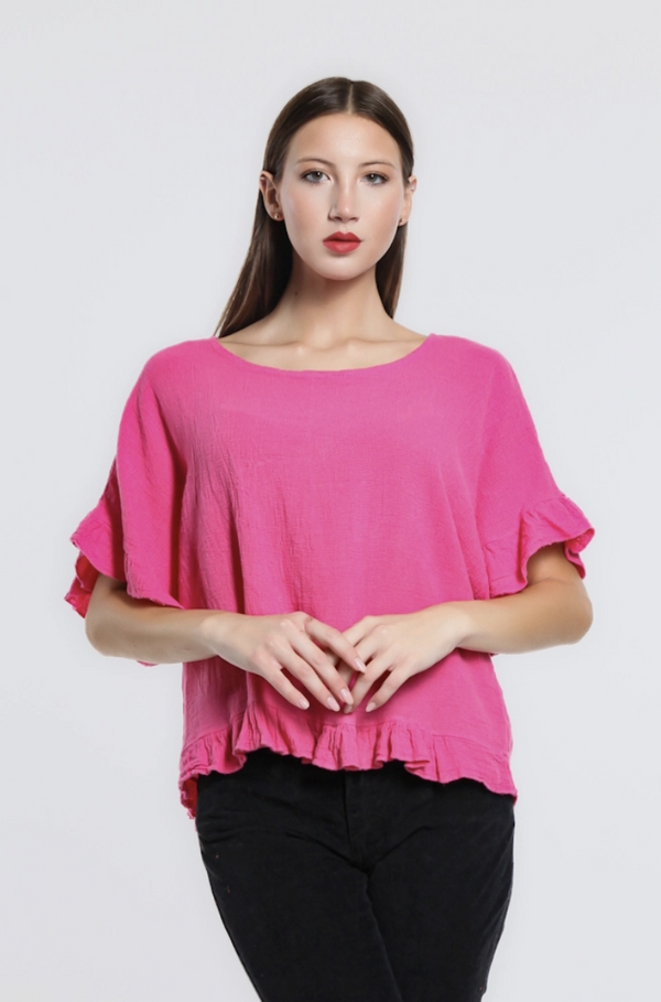 Fuchsia Linen/Cotton Ruffle Top
