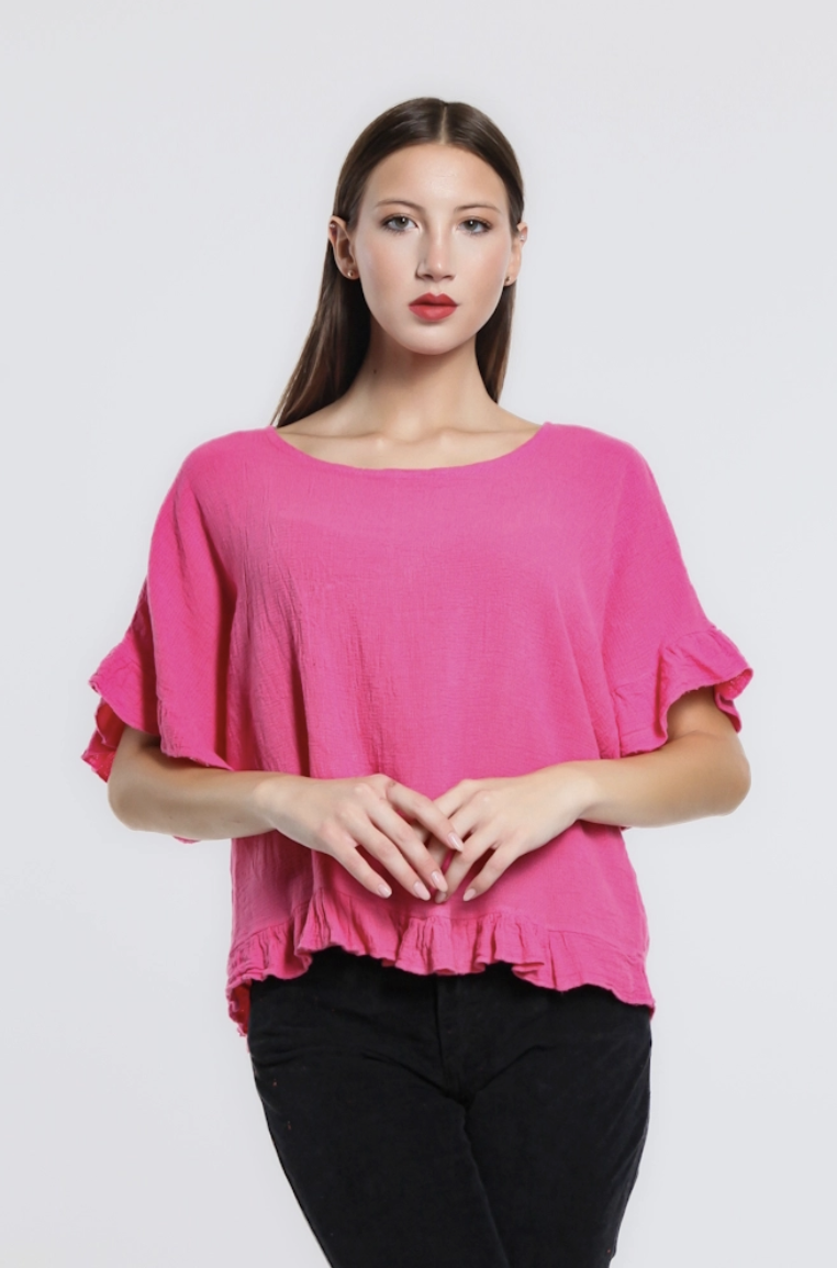 Fuchsia Linen/Cotton Ruffle Top