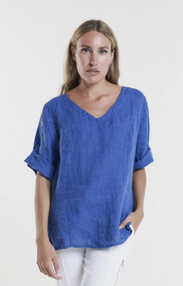 Royal V-Neck Linen Side Seam Top