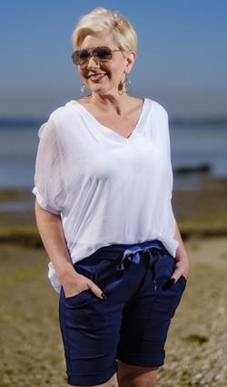 White Silk Double V-Neck Top