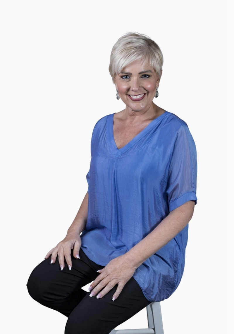 Periwinkle Silk Double V-Neck Top