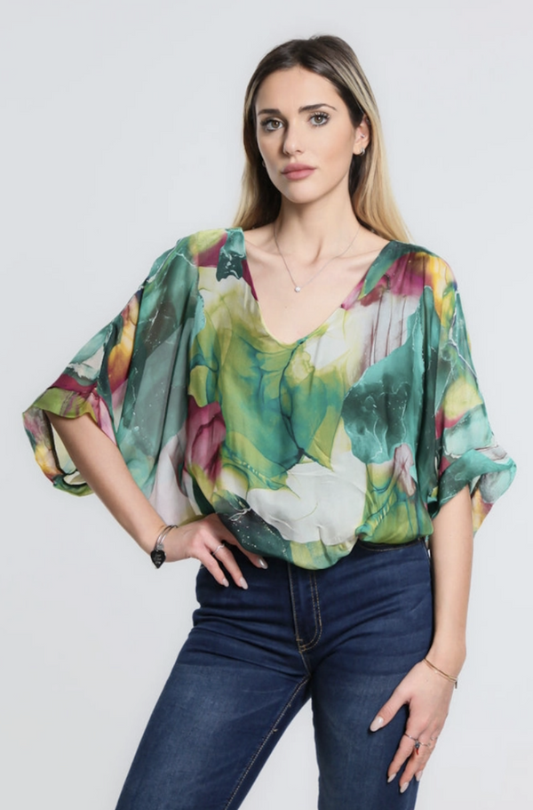 Bottle Green Marble Band Waist Top