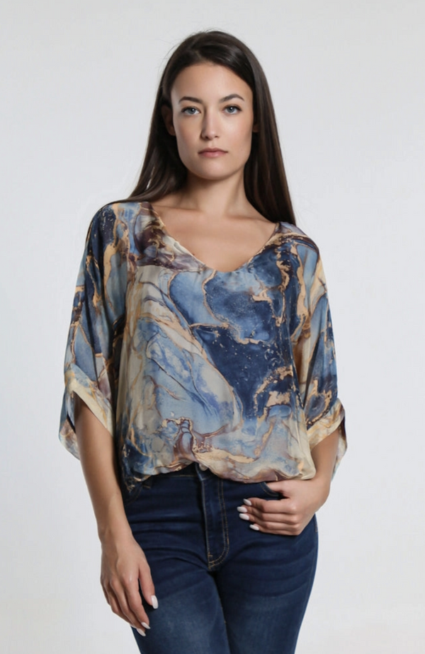 Jean Marble Band Waist Top