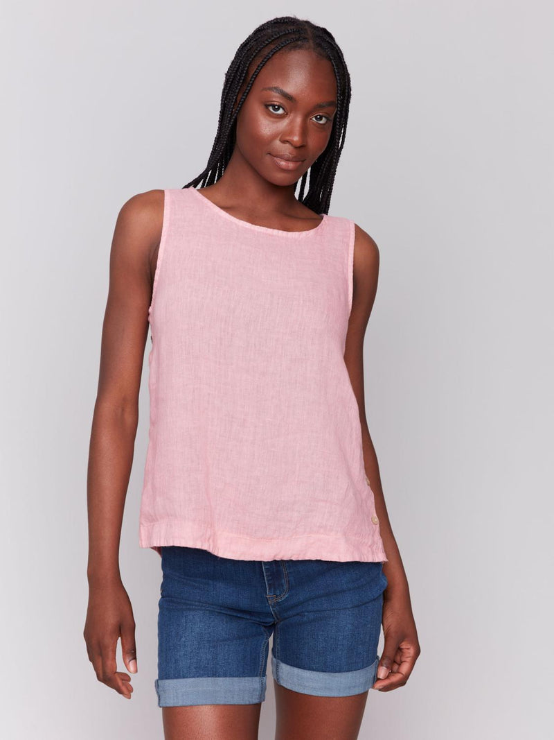 Guava Linen Button Side Tank