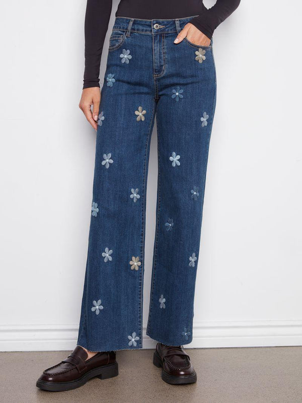 Indigo Flower Patch Wide Leg Jean