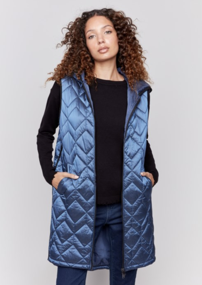 Glacier Long Quilted Puffer Vest with Hood