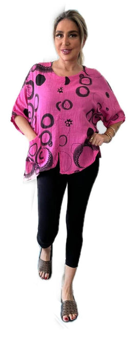 Fuchsia Circle Pocket Top