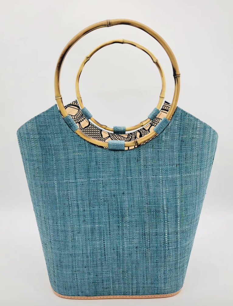 Turquoise Bag with Bamboo Handles