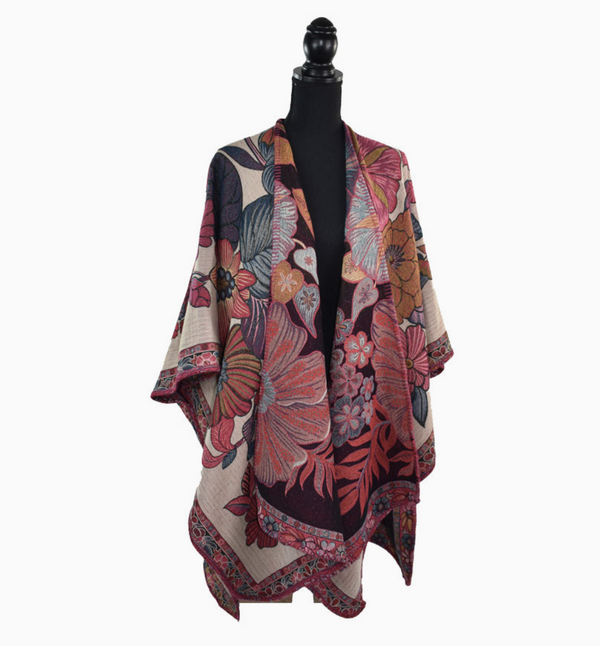 Red Floral Jacquard Kimono Wrap