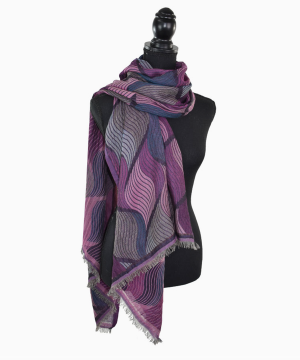 Pink Cressida Striped Leaf Print Scarf