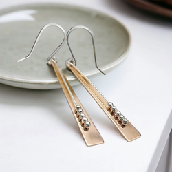 Long Bar Copper and Silver Earrings