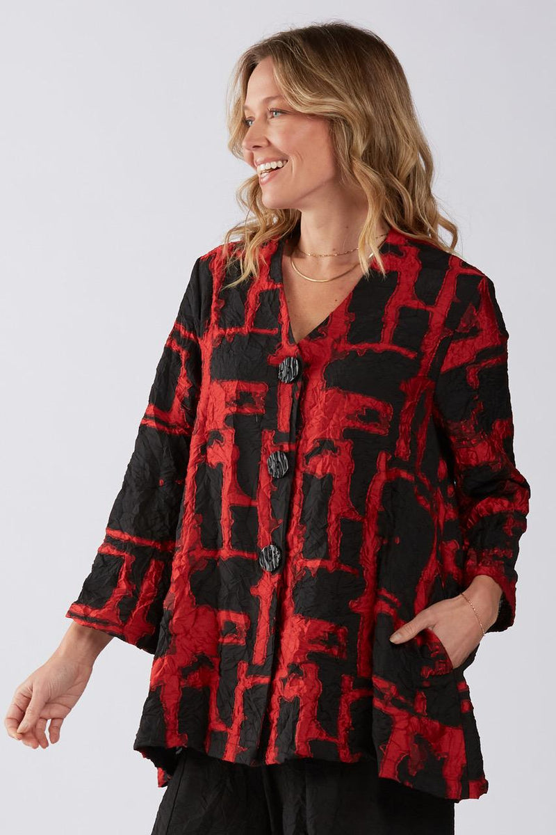 Red Crinkle Geo Jaquard Jacket