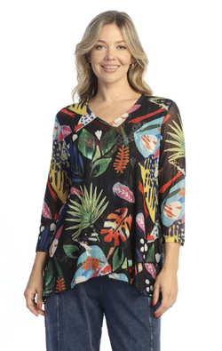 Black Tropical Mesh Top