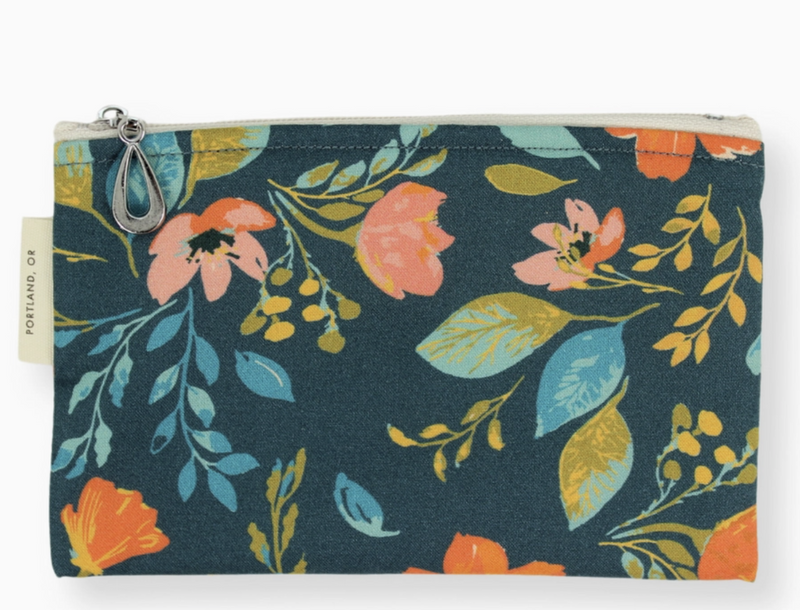 Navy & Orange Poppy Cotton Coin Purse