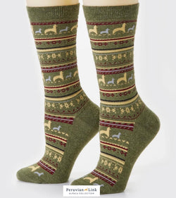 Green Alpaca Crew Socks