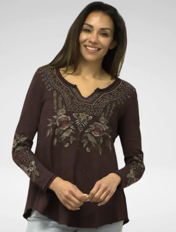 Notch Neck Embroidered Top
