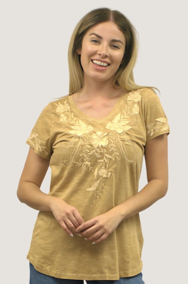 Bamboo Embroidered V-Neck Top